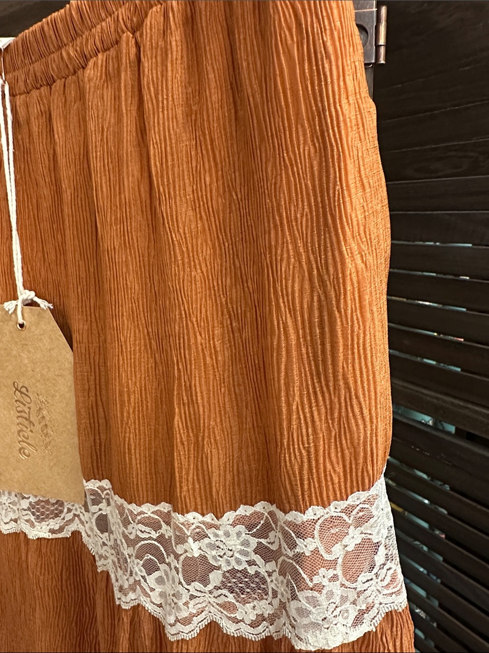 Listicle Rust Orange Maxi Skirt with White Lace Trim - Picture 3 of 5